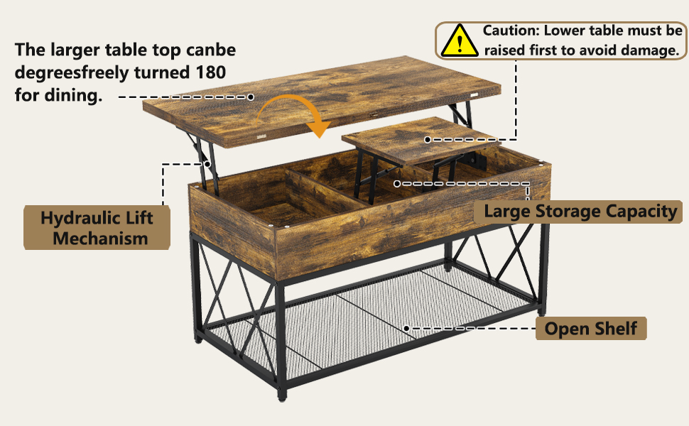 Furnideco Lift Top Coffee Table, 4 in 1 MultiFunction with