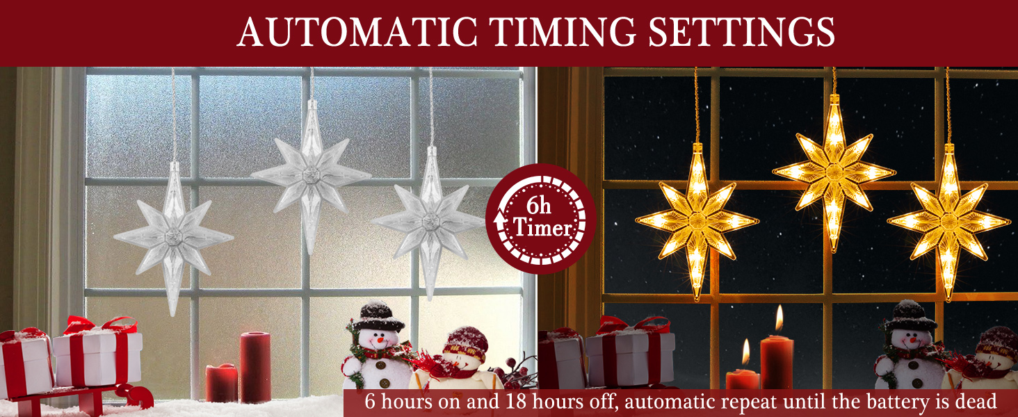 3Pack Christmas Star Window Lights,Quntis Battery Operated 30LED Bethlehem Window Curtain Lights