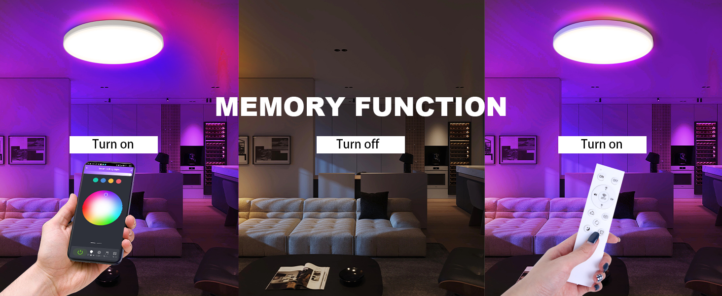 CHENBEN LED Ceiling Light, 24W 12inch Round Flush Ceiling Light RGB