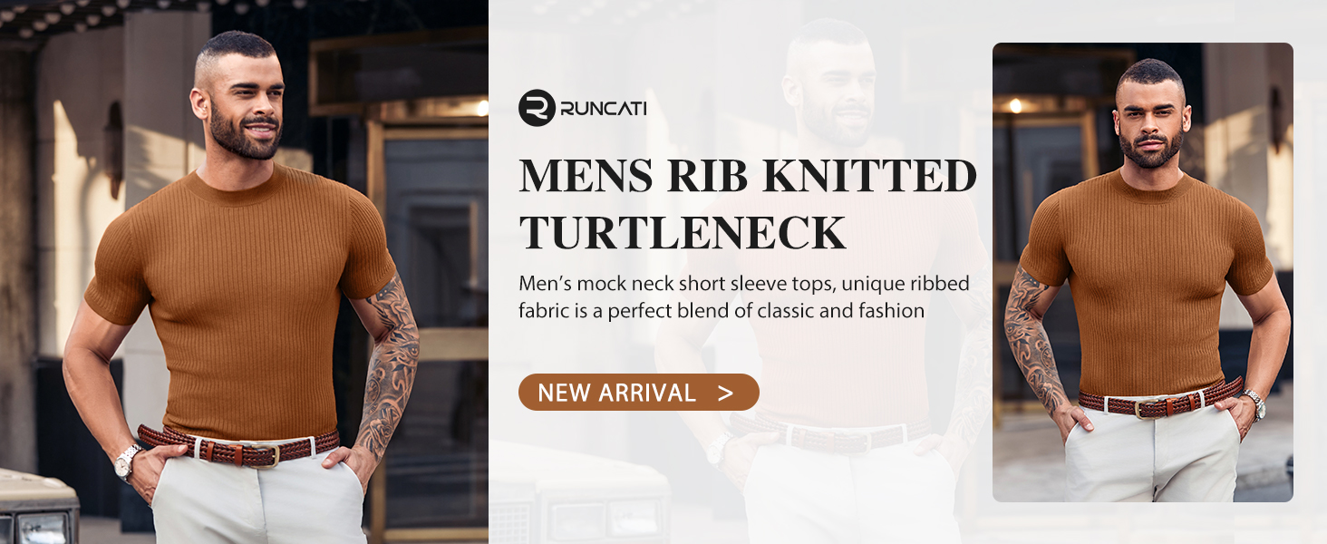 Mens Casual Slim Fit Basic Tops Short Sleeve Shirt Turtleneck T Shirts Rib Knitted Stretch Sweater