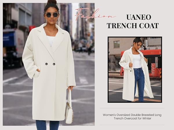Amazon.com: UANEO Women's Wool Blend Coat Oversized Double