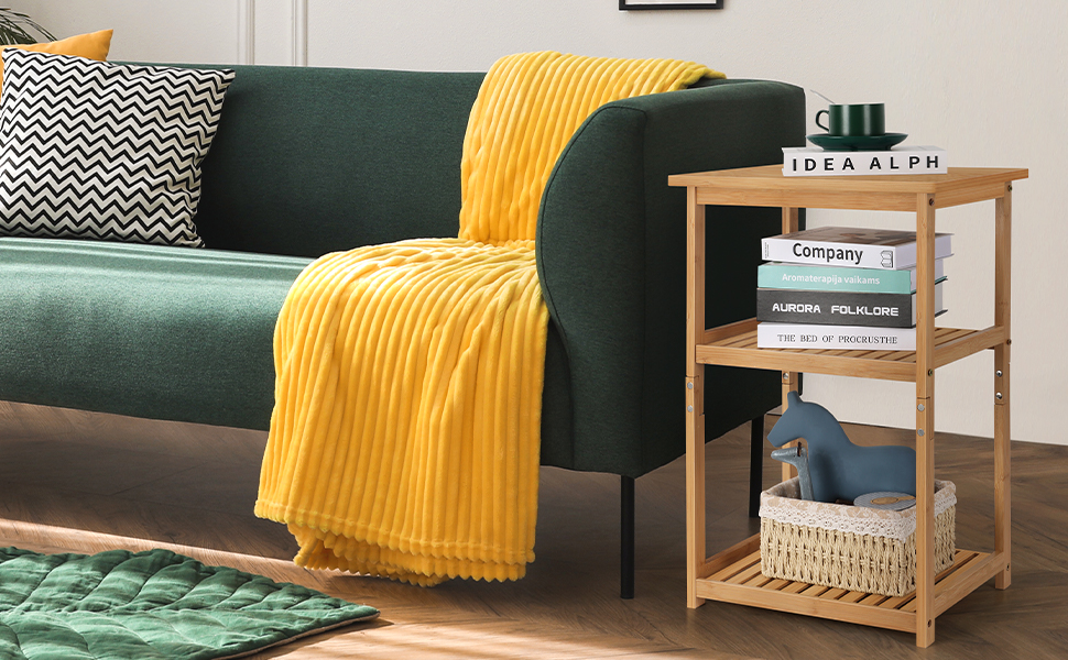 UOMIO Square Bamboo End Table 3Tier Small Sofa Tables Slim Bedside table with Storage Shelf