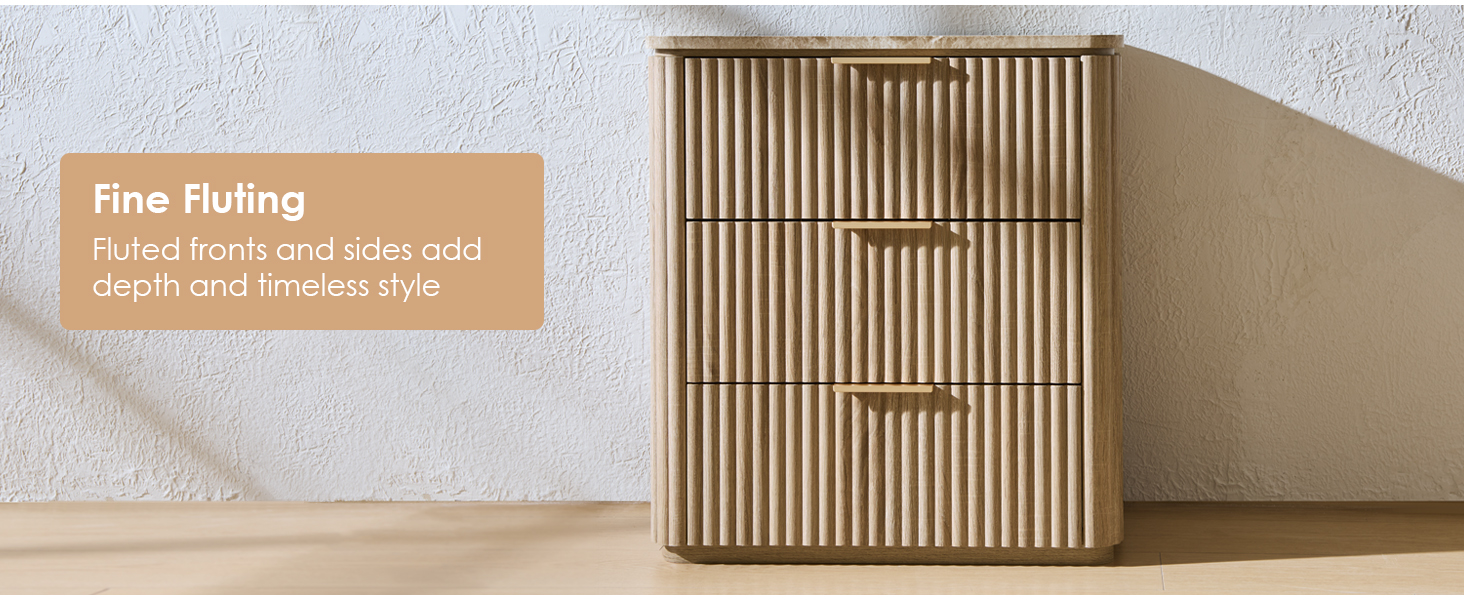 A+ Nightstand with 3 drawers Fluted Panel in every sides1