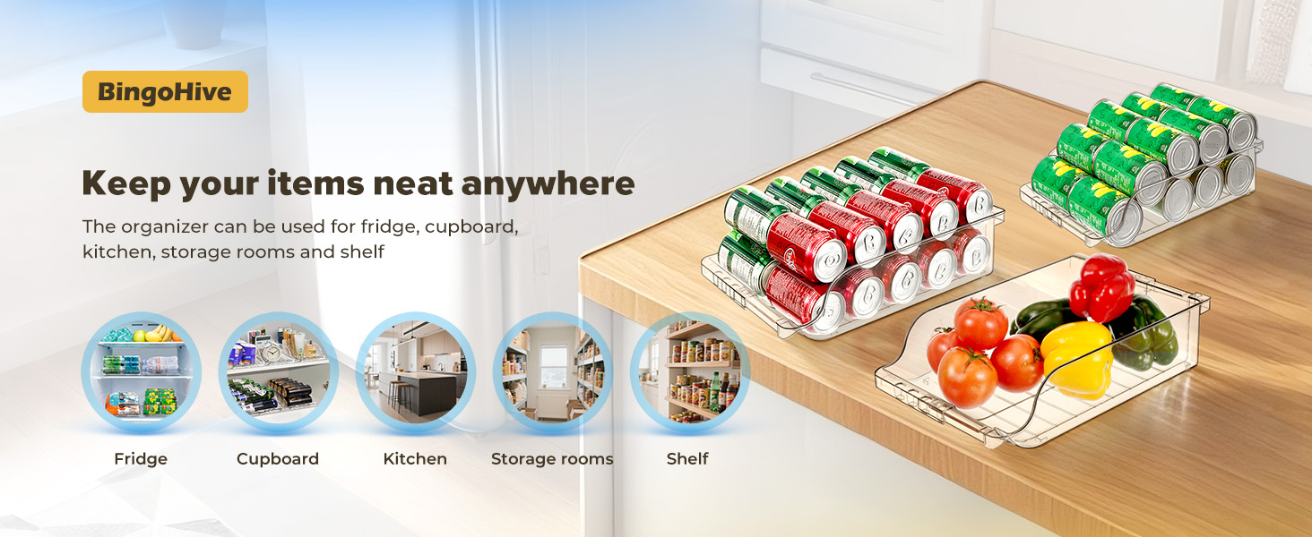 Width Adjustable Soda Can Organizer for Refrigerator Expandable Soda Can Dispenser for Beer Soda