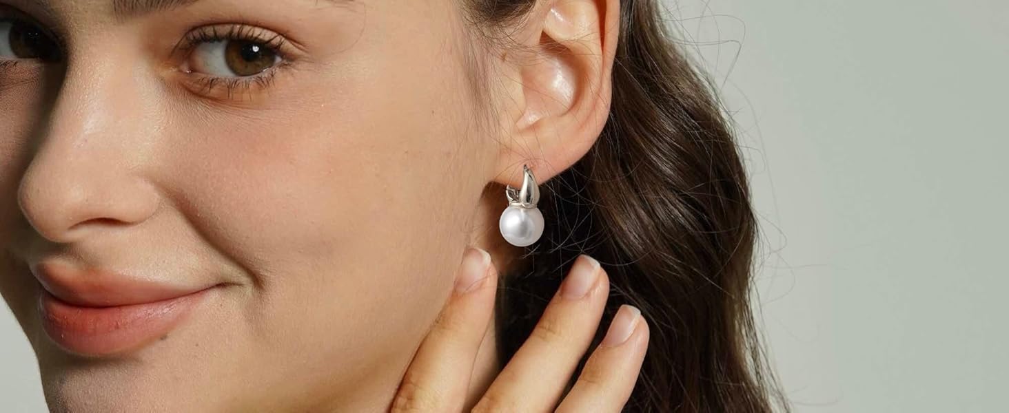 silver hoop earrings pearl