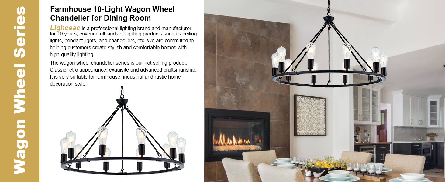 Farmhouse Wagon Wheel Chandelier 10-Light