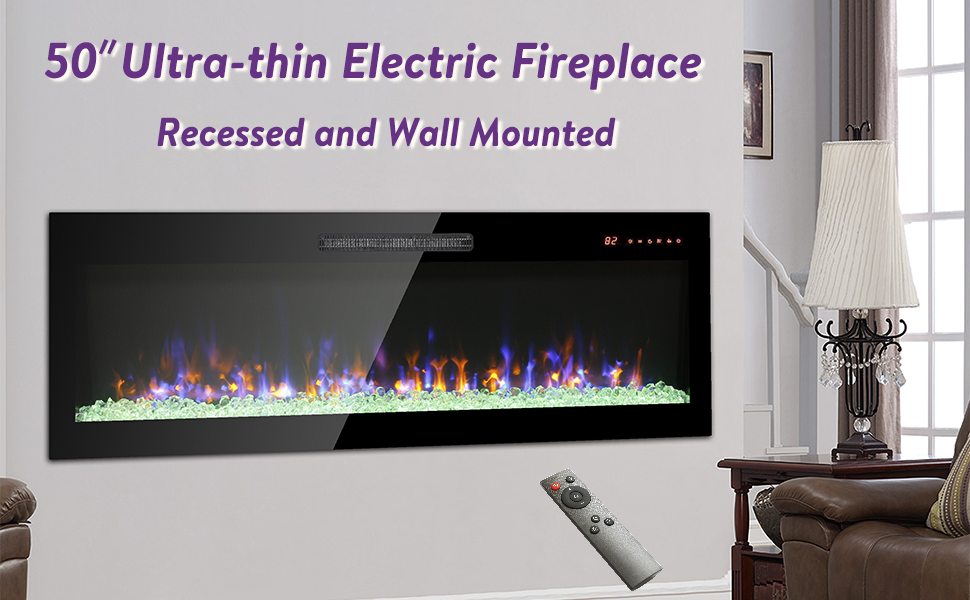 Innoflame 50" Electric Fireplace Recessed/Wall Mounted