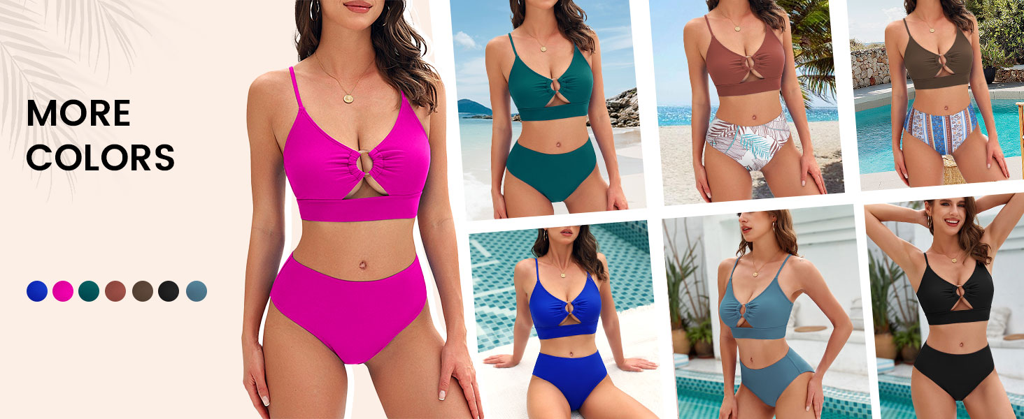 high waisted bikini sets bottom women bathing suit high rise tummy control cheeky swimsuit mid rise