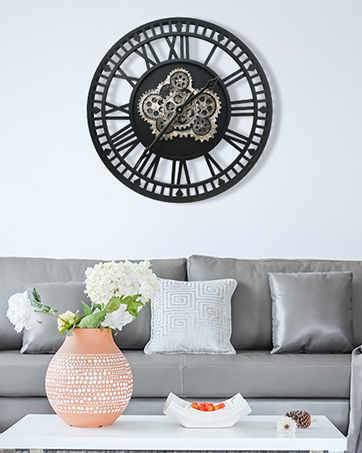 DORBOKER Large Real Moving Gears Wall Clock Oversized Modern Industrial  Steampunk Cog Decorative Big Metal Skeleton Clocks for Living Room Home  Kitchen Office (Black Sweep Silver,60cm 24 Inch) : : Home 