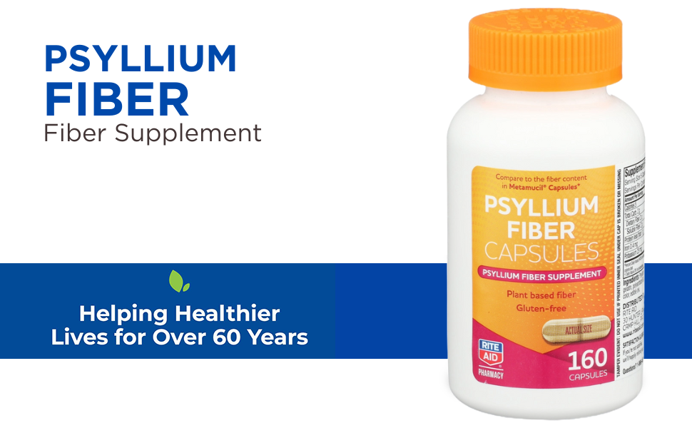 Rite Aid Psyllium Fiber Capsules, 160 Count, Psyllium Fiber