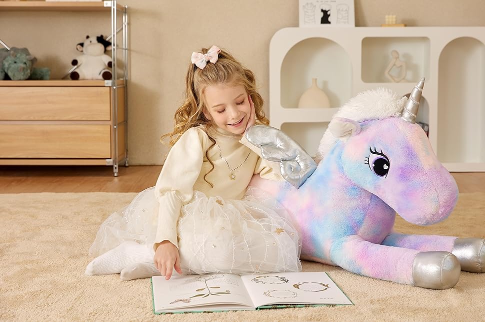 EARTHSOUND Giant Unicorn Stuffed Animal Plush Toy,Large Winged Unicorn Jumbo 43" Big