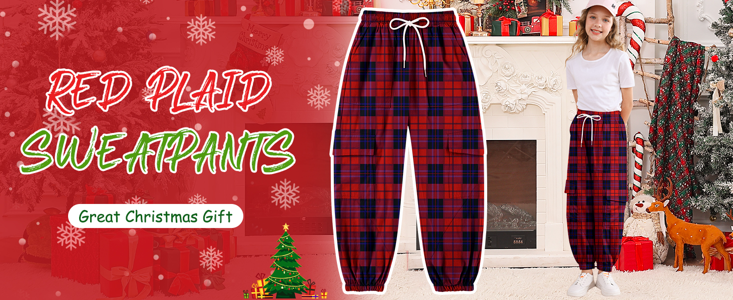 girls red plaid pants