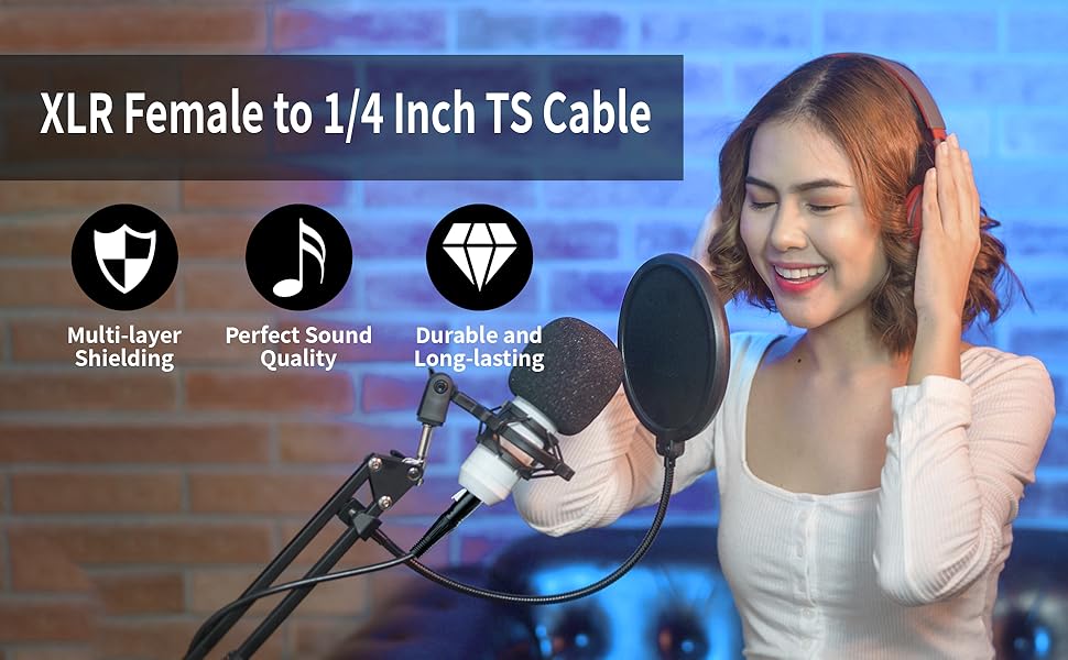 XLR Female to 1/4 Inch TS Cable