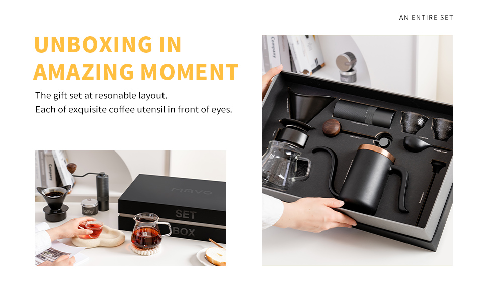 MAVO Pour Over Coffee Maker Set Includes Manual Coffee Grinder,Pour Over Kettle