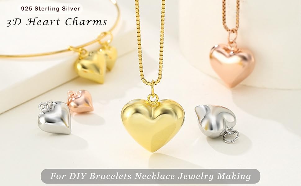 Amazon.com: Sorcozn 1pc 925 Sterling Silver 3D Heart Charms