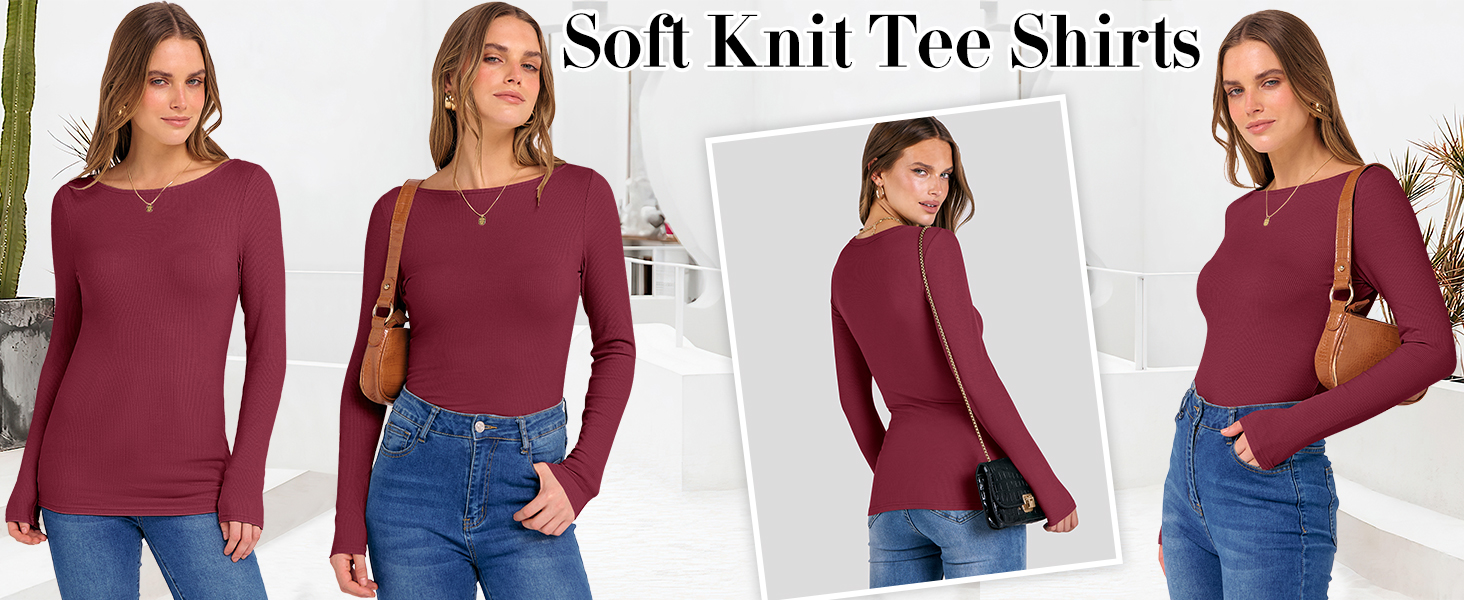 Women Boat Neck Long Sleeve Shirts