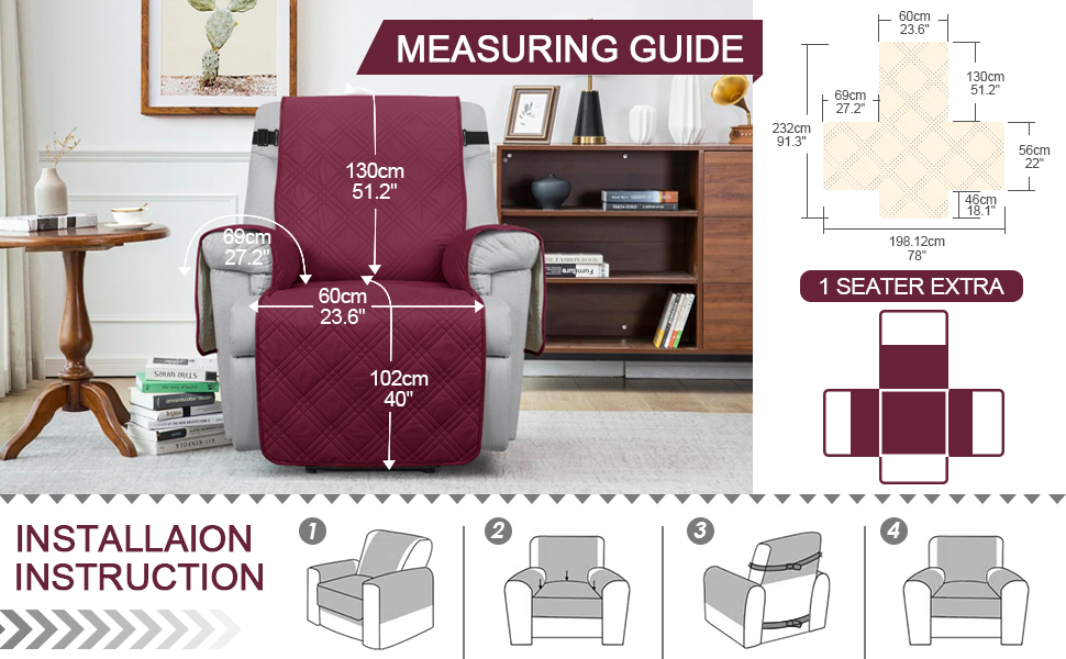 TAOCOCO 100 Waterproof Recliner Chair Cover, Non Slip