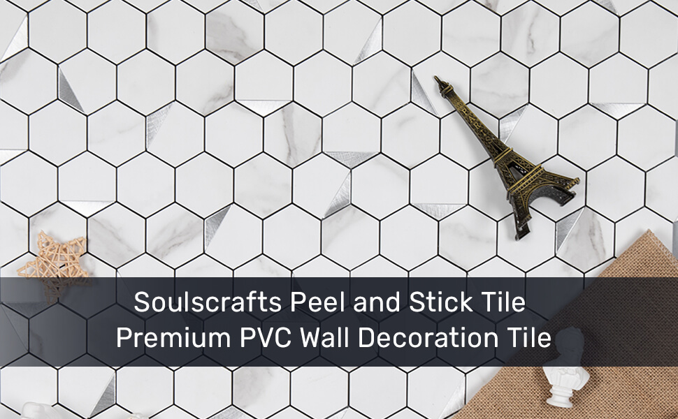 Soulscrafts Peel and Stick Tile Kitchen Backsplash PVC White Marble Design Wall Tile