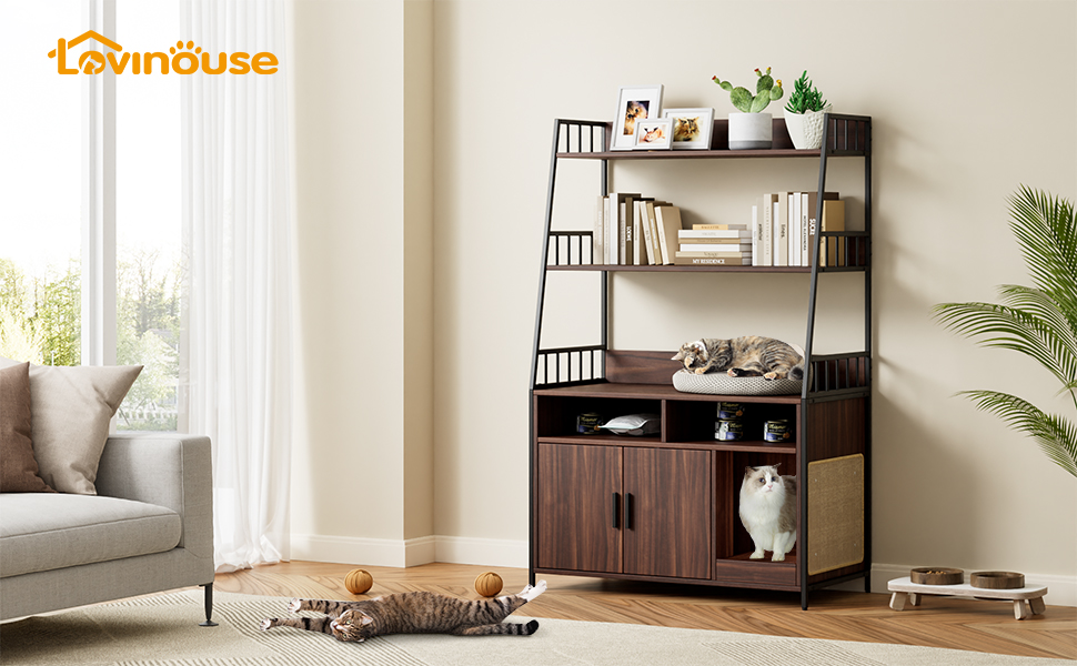 Lovinouse Luxury Cat Litter Box Enclosure, Multipurpose Cat