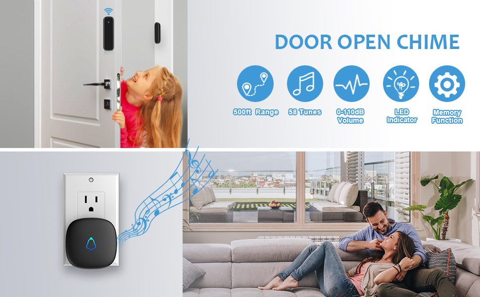 Door Chime, Door Sensor Chime with Adjustable Volume, Easy Installation