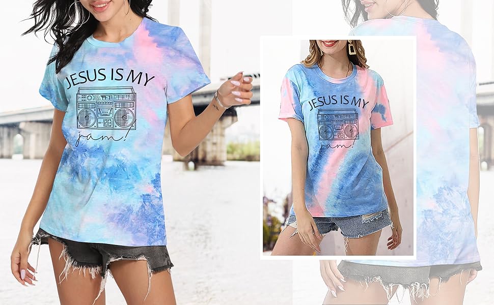 Jesus is my jam Tie-dye Tshirt for women Christian Faith Shirt Graphic Tee Tops