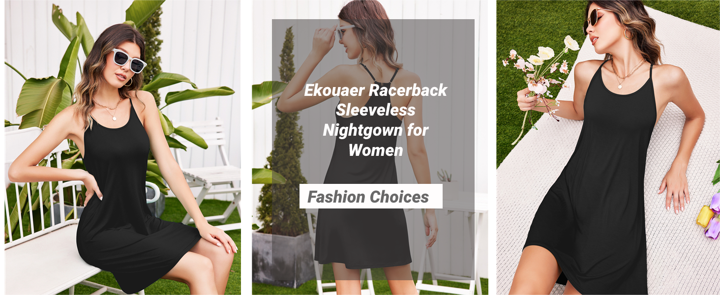 Ekouaer 2 Pack Women's Nightdress Soft Full Slips Nighties Casual Nightgown Sexy Negligee Nightshirt Sleepwear Tank Chemise Racerback Sleeveless Sleepshirt S-XXL 8 Women's Nightdress Sexy V-Neck Nightgown Summer Nightdresses for Women Comfortable