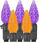 Brizled Purple & Orange Lights, 33ft 100 LED Faceted C5 Orange Halloween String Lights, 120V UL C...