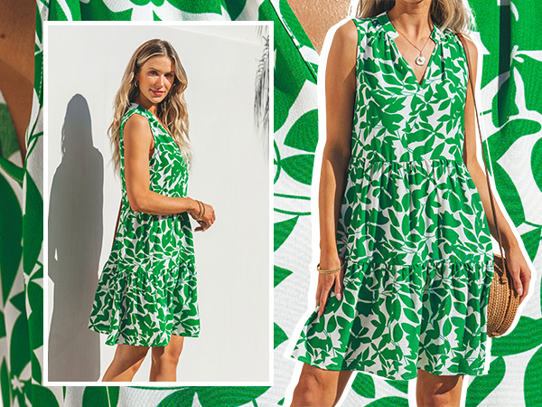 CUPSHE Women Ruffle Summer Dress Split V Neck A Line