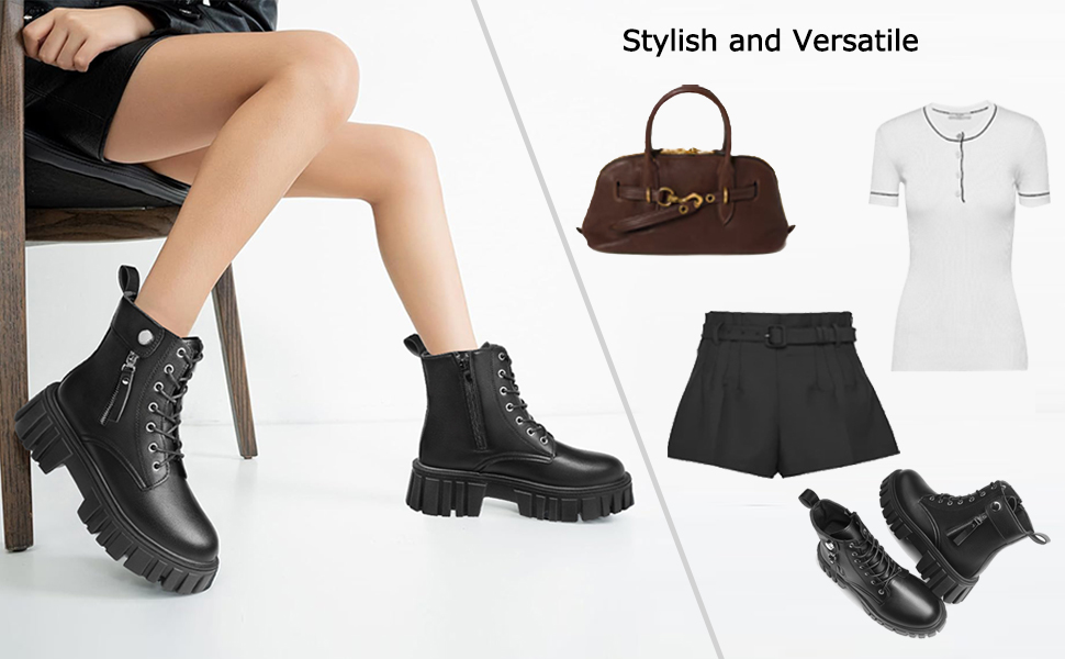 SANNAX Womens Boots Ankle Boots Ladies Classic Lace-up Chunky Boots Side Zipper Flatform Casual Boot Shoes 15 women fashion ankle boots trendy stylish medium size ladies booties black high top shoes lace up