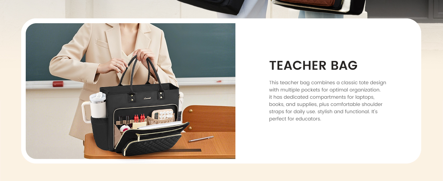 LOVEVOOK 教师笔记本电脑手提袋，适用于女护士工作，配有大杯架电脑钱包