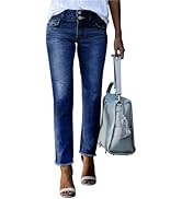 Sidefeel Women's High Waisted Jeans Strechy Fashion Raw Hem Straight Leg Ankle Denim Pants with P...