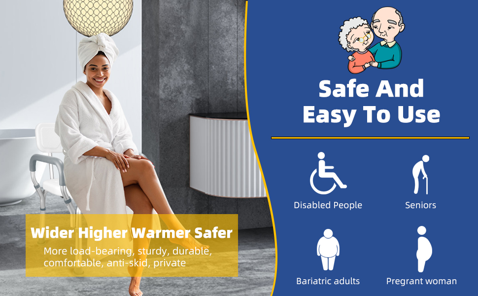 Retoreath Shower Chair with Back and Arms, Slip Resistant