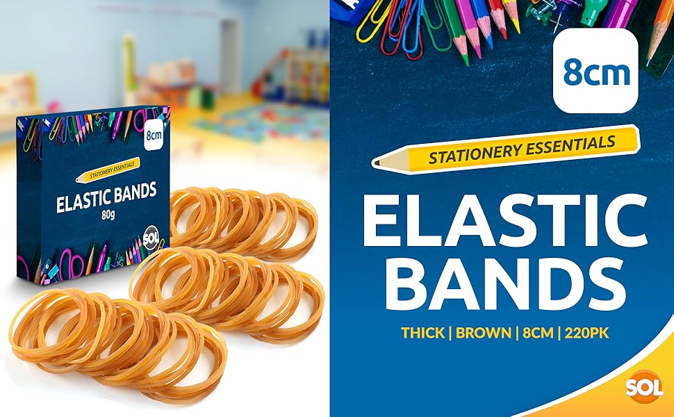 220pk Bulk 8cm Brown Elastic Bands for Offices and Home, Rubber Bands