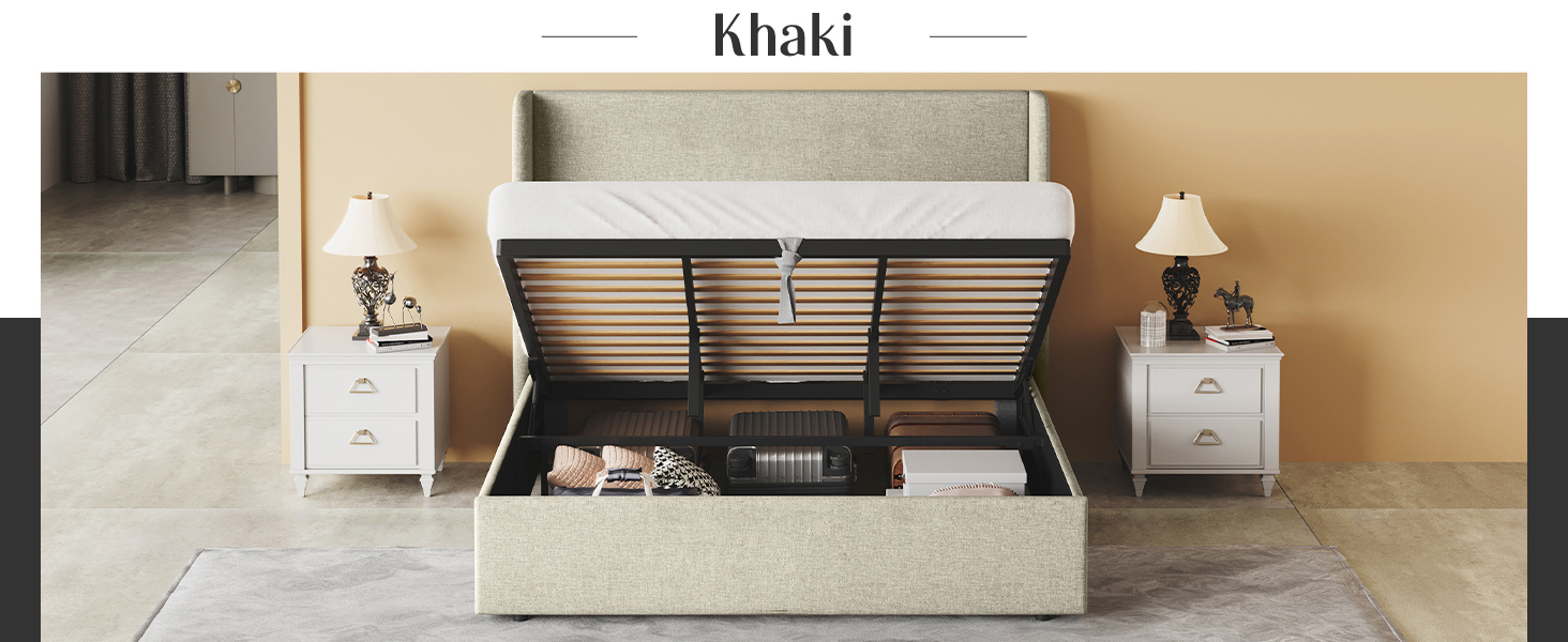 PaPaJet King Size Lift Up Storage Bed Upholstered Platform