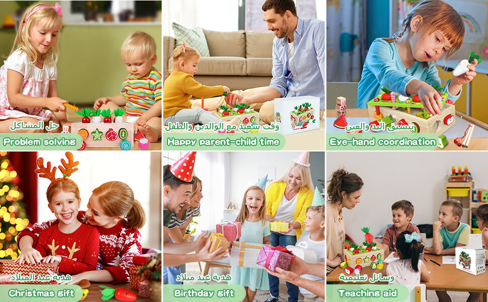 EDUTREE Toddlers Montessori Wooden Educational Toys for Baby Boys Girls Age 1 2 3 Year Old,Wooden Sorting Toys Preschool Educational Gift, Wood Preschool Learning Fine Motor Skills Game, Carrots Gifts 29 6