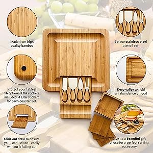Bamboo Cheese Board and Personalized Charcuterie Board Set Gift for Women 