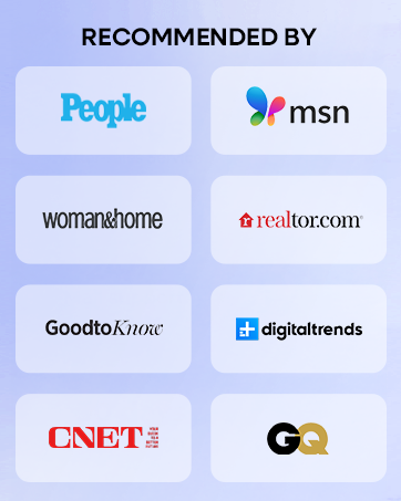 Text reads 'RECOMMENDED BY' followed by media outlet logos including People, Woman's Home, CNET, Good Housekeeping, GQ, and other digital trend publications.