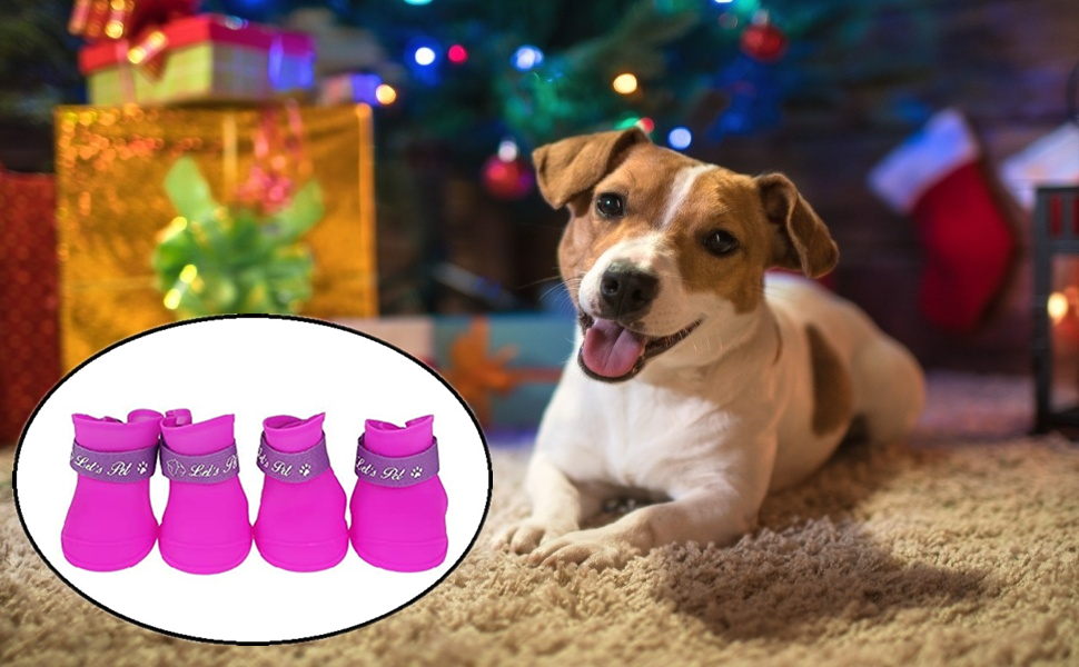 Pet Waterproof Boots,Fdit 4Pcs Pet Dog Rain Shoes Silicone Waterproof Anti-slip Protective Rain Shoes for Dog Small Animal (L/Purple) 14 1