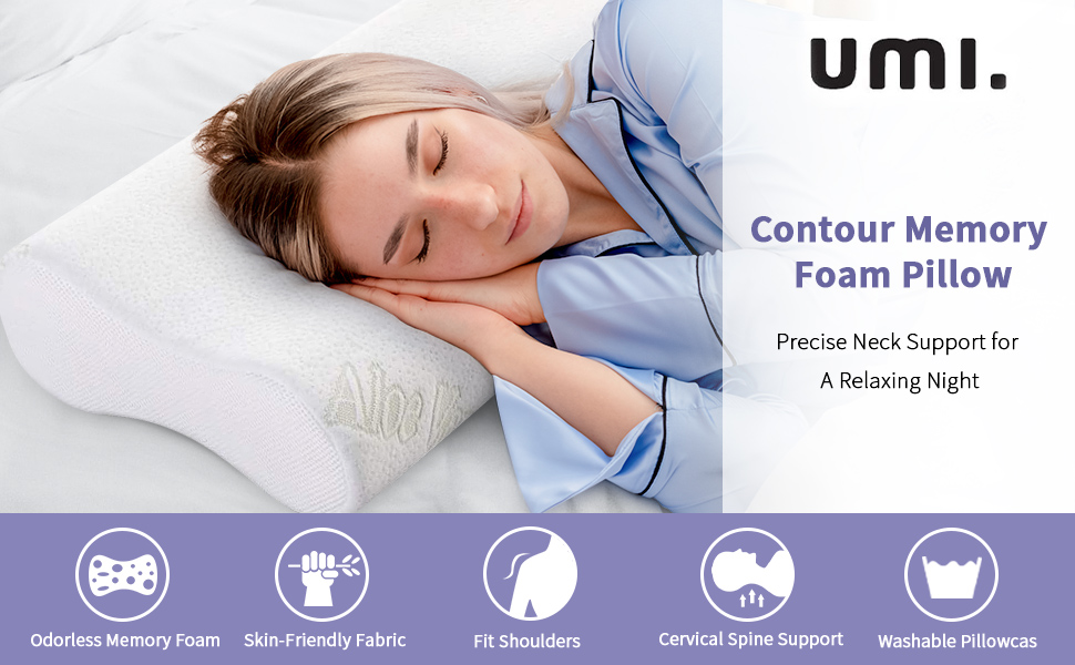Umi Memory Foam Pillow Hypoallergenic Ergonomic Adjustable Contour