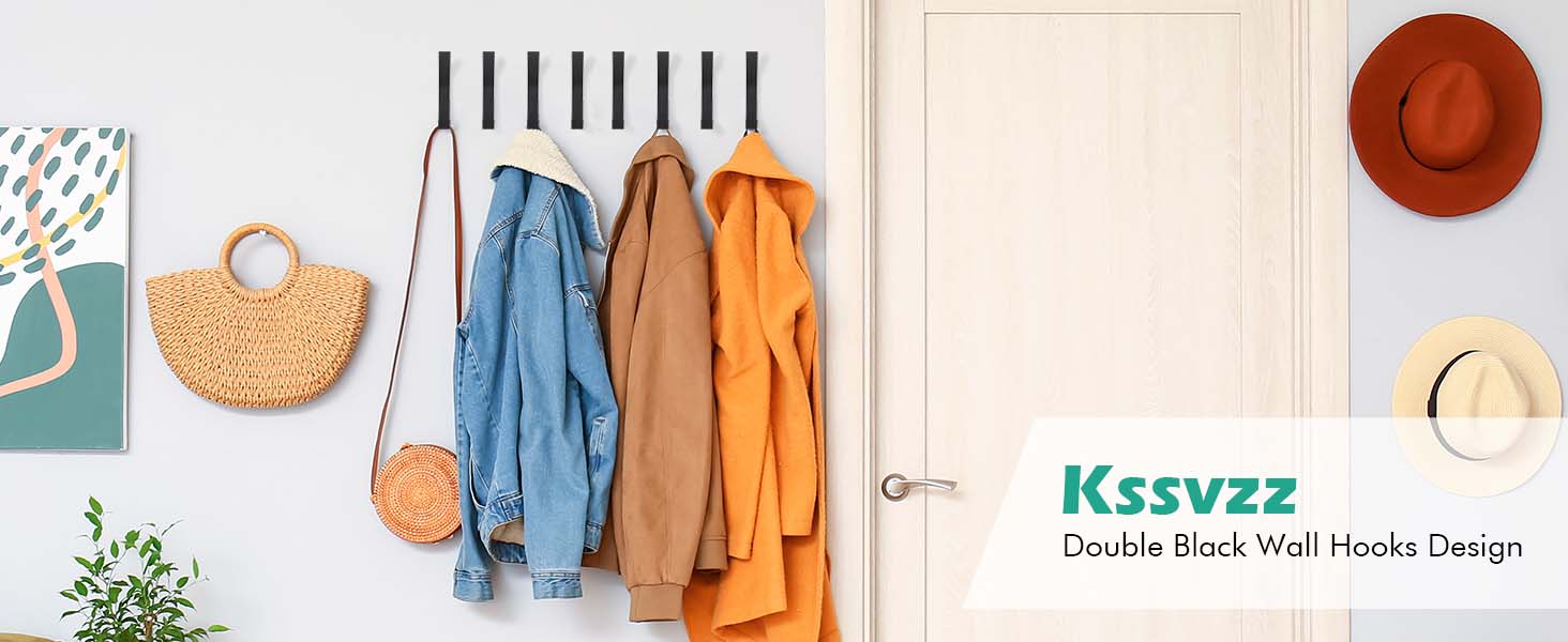 Kssvzz Coat Hooks Wall Mounted 6Pcs, Double Black Wall Hooks Design for