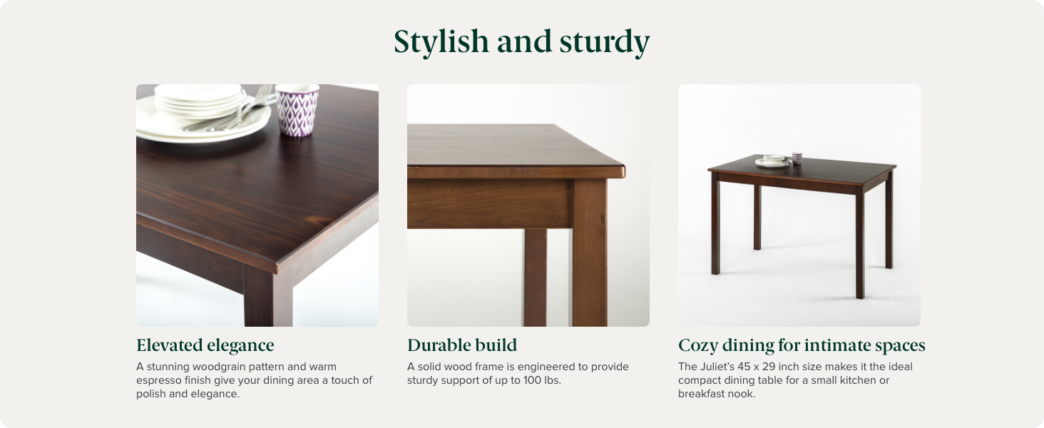 ZINUS Juliet Espresso Wood Dining Table, Table Only, 45 in x 28 in x 29 in