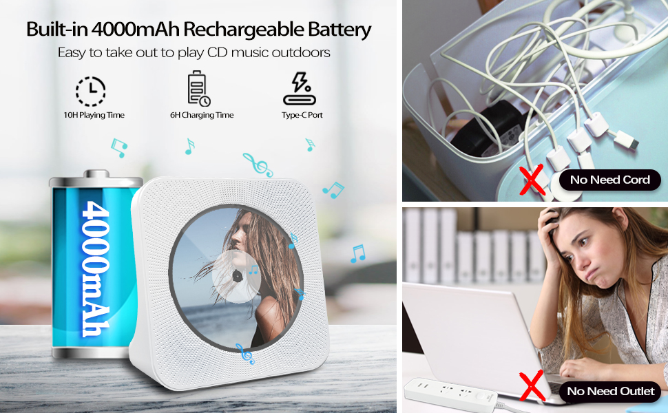 4000mAh Rechargeable Portable CD PlayerKpop Music Player