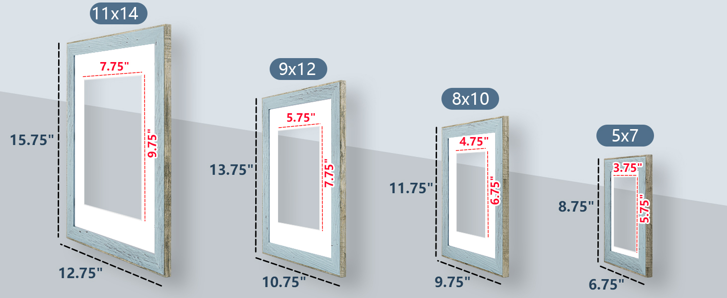Golden State Art,11x14 Picture Frame Blue and Grey