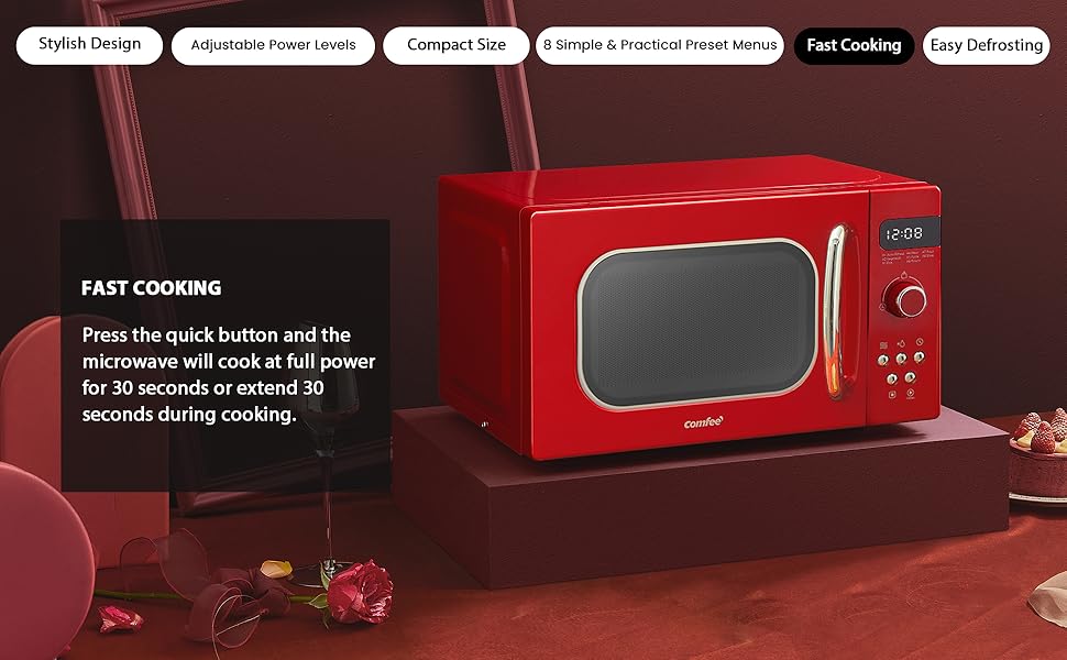 COMFEE' Microwave Oven Retro Vintage Microwave Oven with 8 Automatic Menus, 5 Power Levels