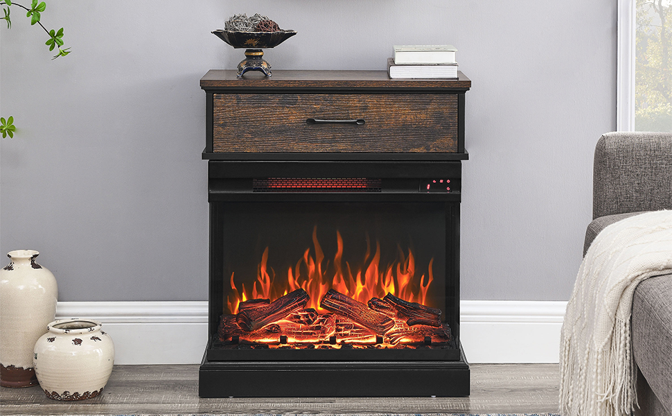 Innoflame 25" Night Stand with 3Sided Glass Electric
