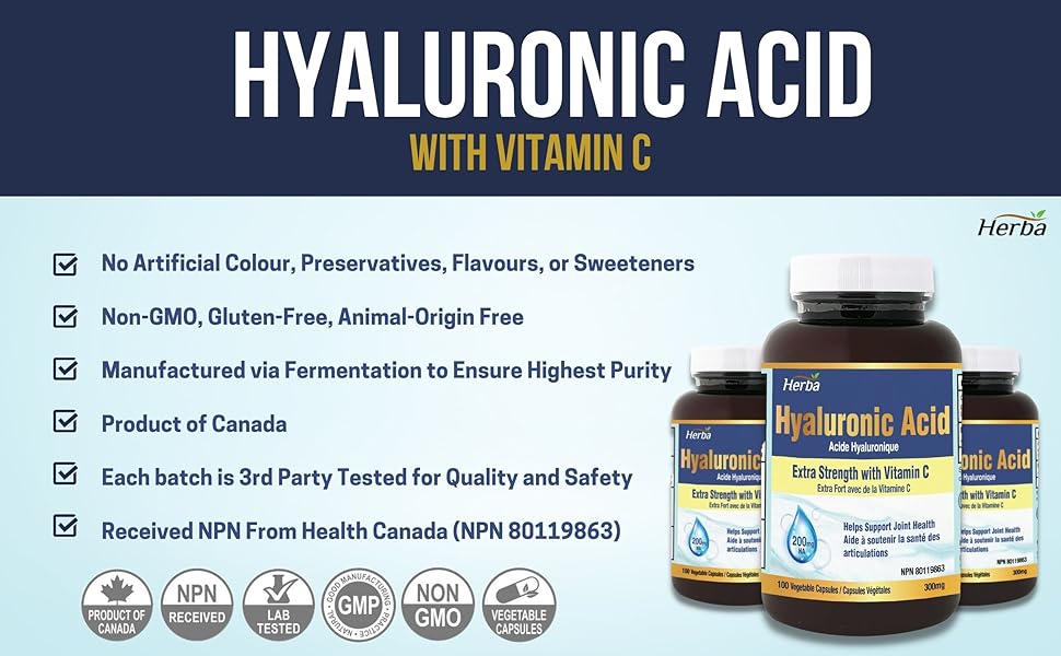 Herba Hyaluronic Acid Supplement 300mg 100 Vegetable Capsules