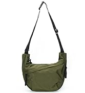Army green nylon crossbody bag with adjustable strap and front zipper pockets