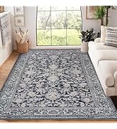 KILOCOCO Living Room Rug 5x7 Area Rug Washable Rug Vintage Floral Rug Bedroom Rug Non Slip Entryw...