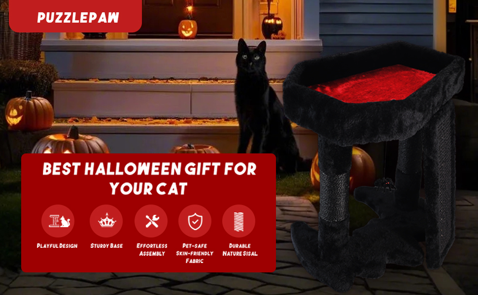 PuzzlePaw Gothic Cat Tree with Black Cat Scratching Post