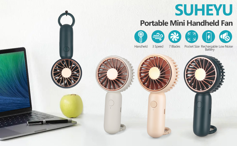 SUHEYU Mini Portable Fan, Handheld Fan Rechargeable with 3